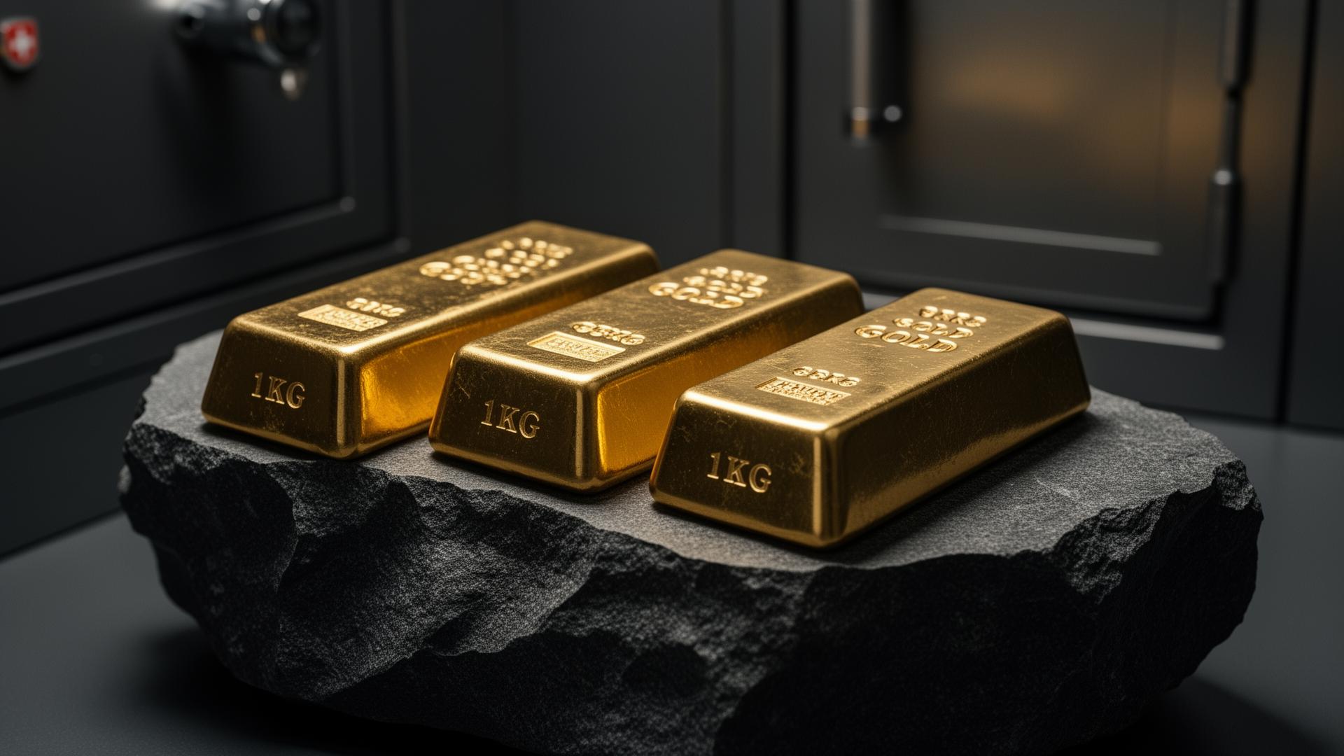 Certified physical gold bars in a secure private vault — indicative reference imagery